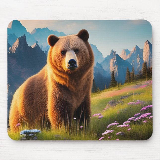 Grizzly Bear on Mountainside  Mouse Pad (Front)