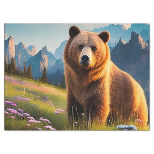 Grizzly Bear on mountainside Tissue Paper