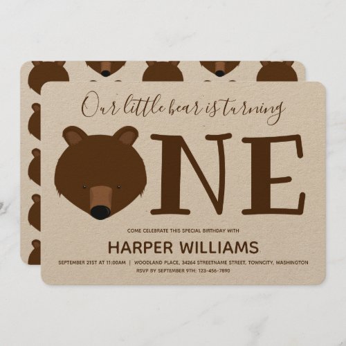 Grizzly Bear One Animal First Birthday Invitation