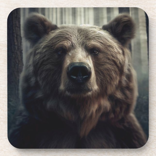 Grizzly Bear Painting Beverage Coaster (Front)