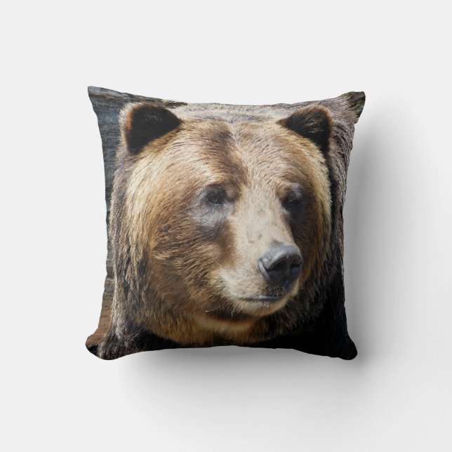 Grizzly Bear Photo Throw Pillow (Front)