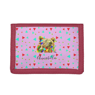 Grizzly Bear Pink Abstract Pattern Tri-fold Wallet