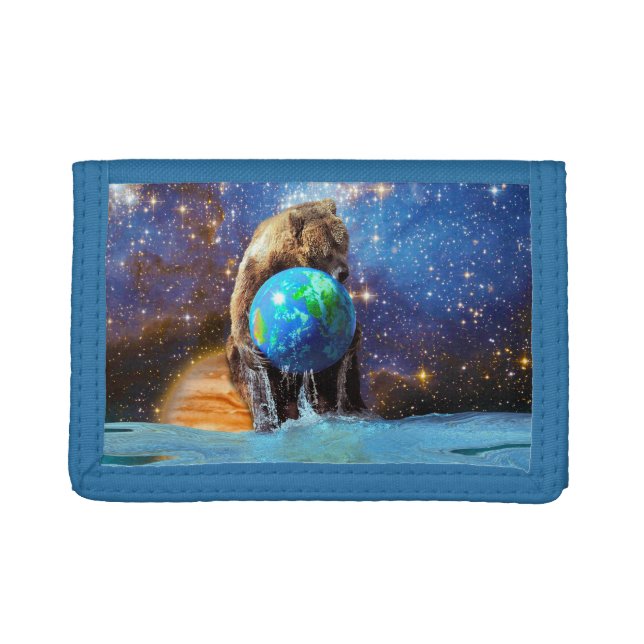 Grizzly Bear & Planet Earth Fantasy Photo Art Trifold Wallet (Front)