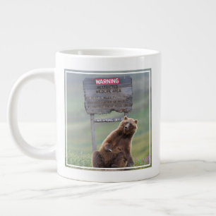 Grizzly Bear Plays With Sign Giant Coffee Mug