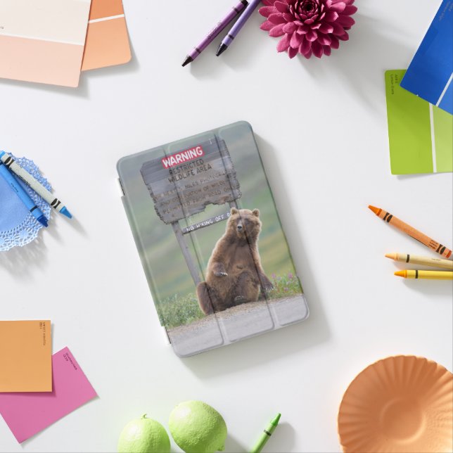Grizzly Bear Plays With Sign iPad Mini Cover (In Situ)