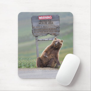 Grizzly Bear Plays With Sign Mouse Pad