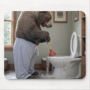 Grizzly Bear Plunging an Overflowing Toilet Mouse Pad