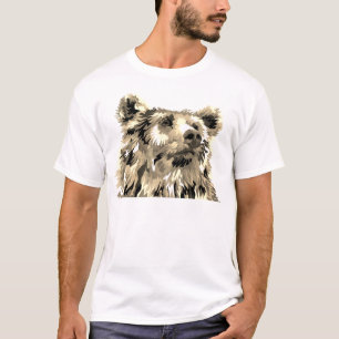 Grizzly bear pop art brown black white T-Shirt