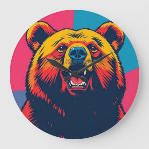 Grizzly Bear Pop Art Large Clock