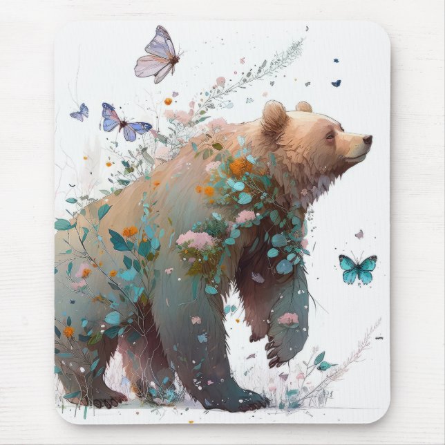 Grizzly Bear Portrait Animal Painting Wildlife Art Mouse Pad (Front)
