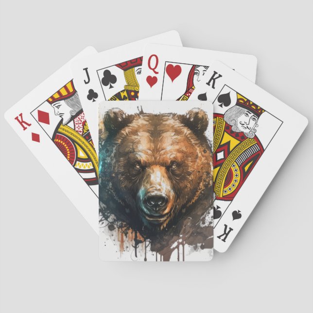Grizzly Bear Portrait Animal Painting Wildlife Art Poker Cards (Back)