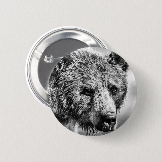 Grizzly bear portrait button (Front & Back)