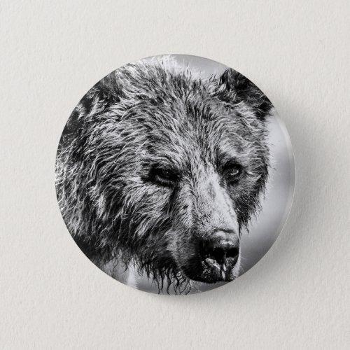 Grizzly bear portrait button