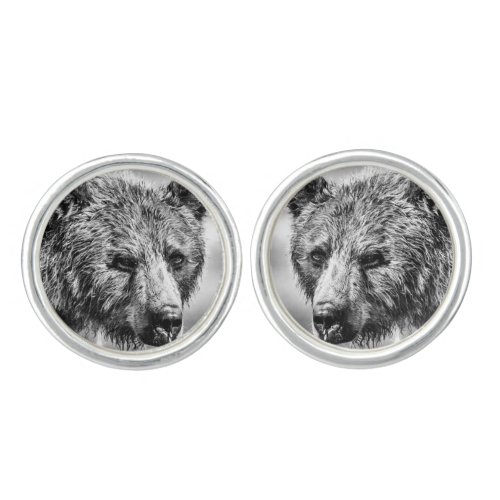 Grizzly bear portrait cufflinks