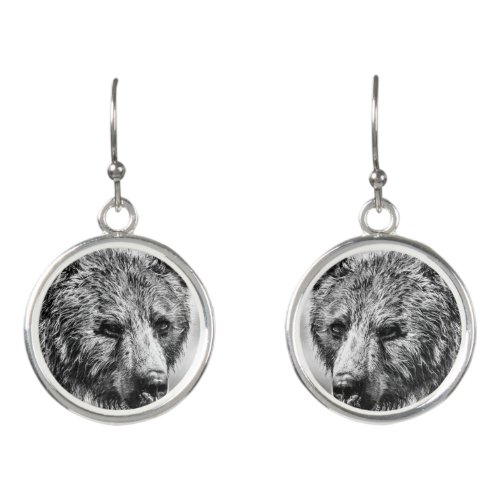 Grizzly bear portrait earrings