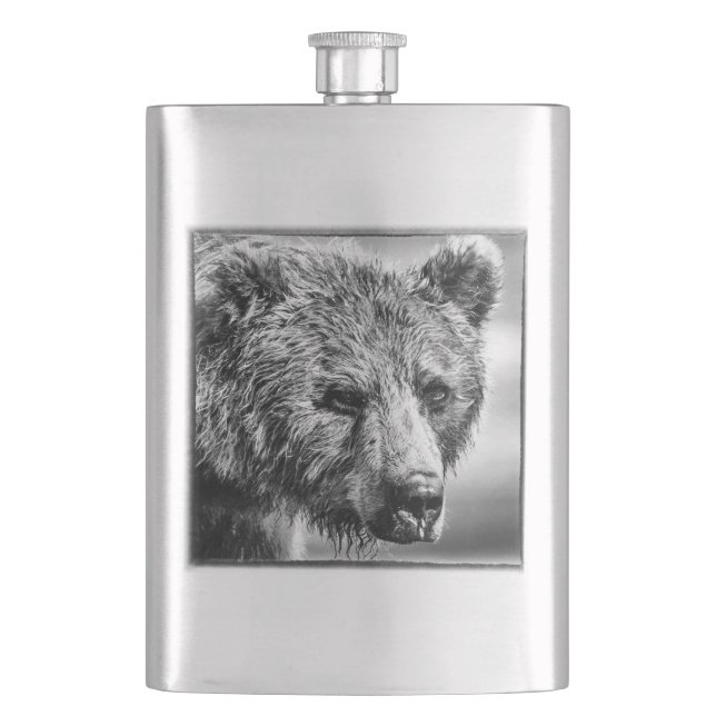 Grizzly bear portrait flask (Front)