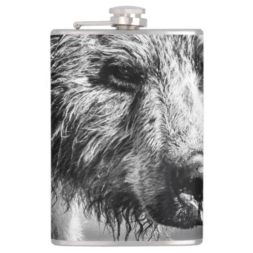 Grizzly bear portrait flask