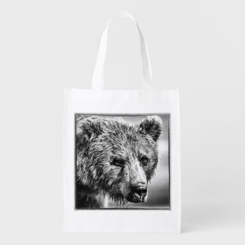 Grizzly bear portrait grocery bag