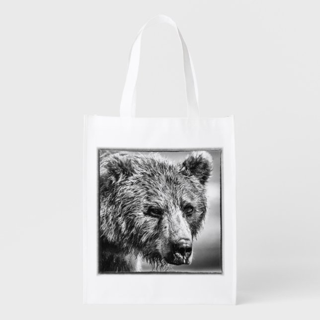 Grizzly bear portrait grocery bag (Front)