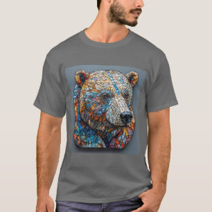Grizzly Bear Portrait in a Stained Glass Art T-Shirt