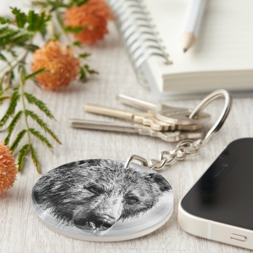 Grizzly bear portrait keychain