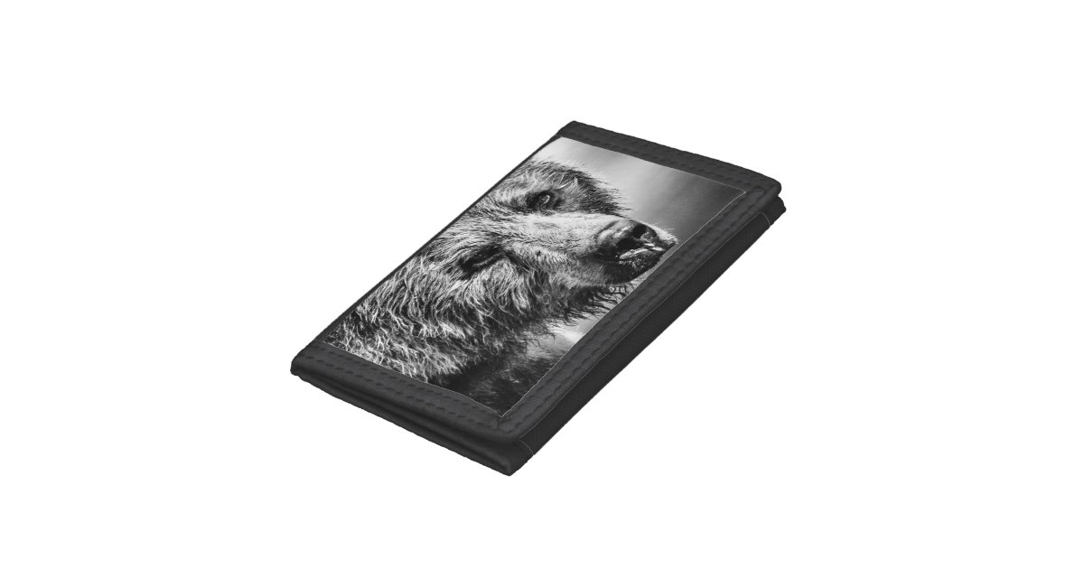 Grizzly bear portrait trifold wallet Zazzle