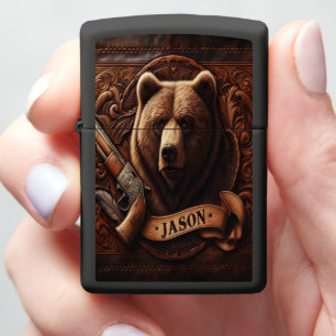 Grizzly Bear Portrait With Jason and Banner Zippo Lighter