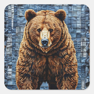 Grizzly bear Powerful Wildlife Gift 🔥✨ Square Sticker