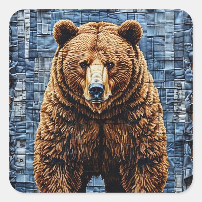 Grizzly bear Powerful Wildlife Gift 🔥✨ Square Sticker (Front)
