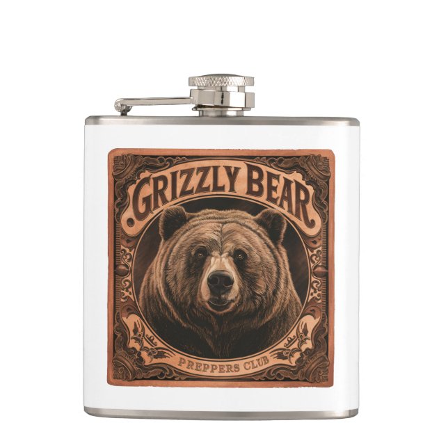 Grizzly Bear Preppers Club Flask (Front)