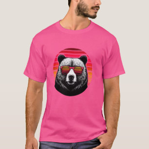 Grizzly Bear Retro Vintage Sunset Animal Sunglasse T-Shirt
