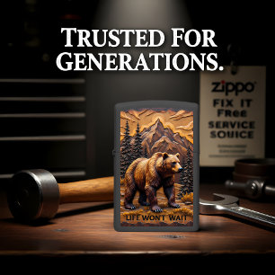 Grizzly Bear Roaming Mountain Timber Zippo Lighter