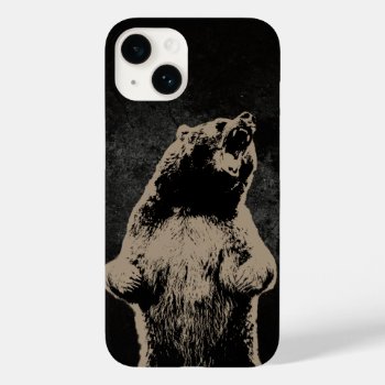 Grizzly Bear Roaring Black Grunge Case-mate Iphone 14 Case by caseplus at Zazzle