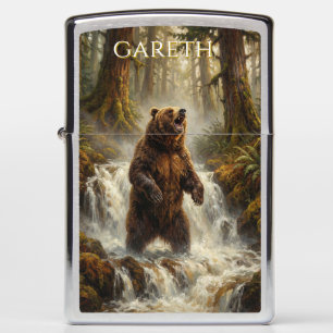 Grizzly Bear Roaring Waterfall Pacific Northwest Zippo Lighter