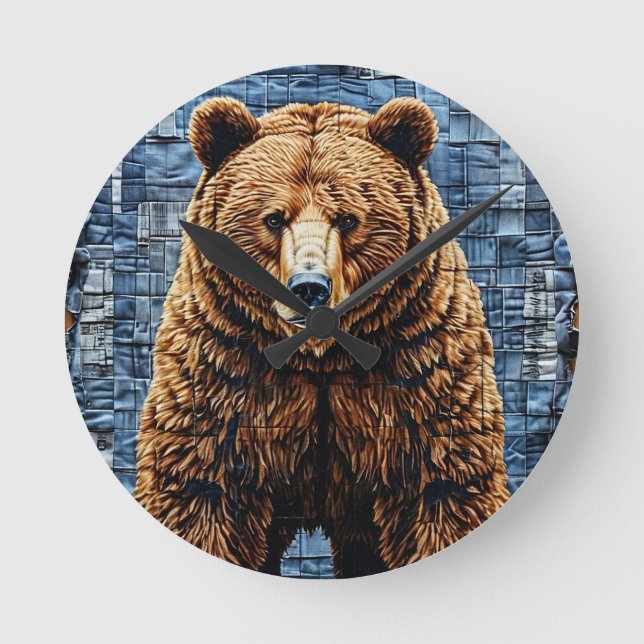 Grizzly bear round clock (Front)