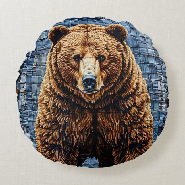 Grizzly bear round pillow (Front)