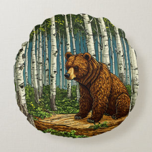 Grizzly Bear Round Pillow