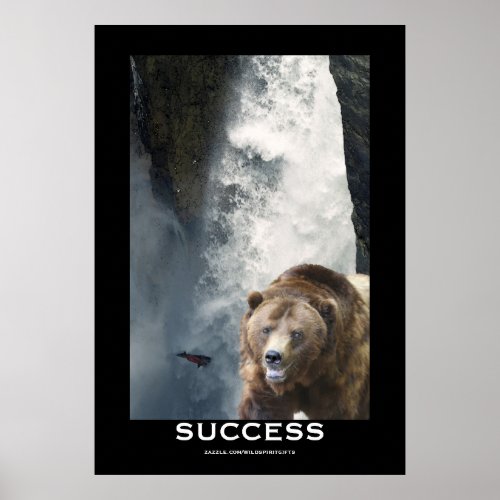 Grizzly Bear Salmon  Waterfall SUCCESS Motivation Poster
