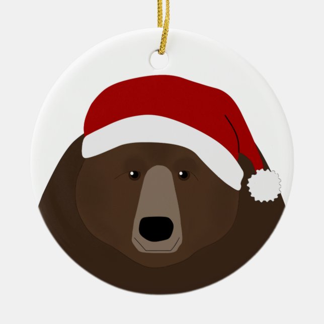 Grizzly Bear Santa Ornament (Front)