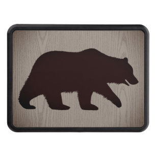 Grizzly Bear Silhouette Faux Wood Texture Wildlife Hitch Cover