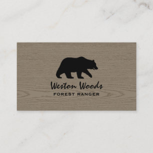 Grizzly Bear Silhouette on Faux Wood Wildlife Business Card