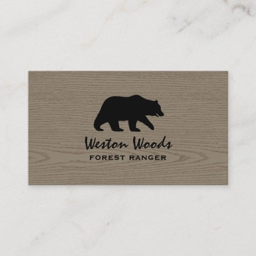 Grizzly Bear Silhouette on Faux Wood  Wildlife Business Card