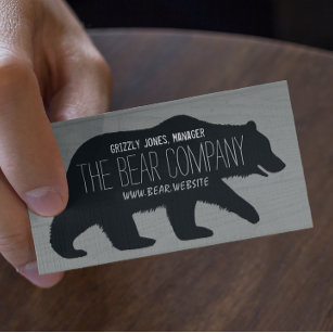 Grizzly Bear Silhouette Rustic Weathered Faux Wood Business Card