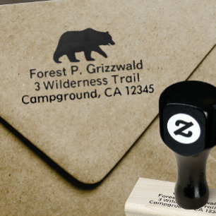 Grizzly Bear Silhouette Wildlife Return Address Rubber Stamp