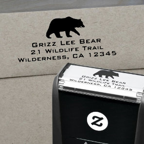 Grizzly Bear Silhouette Wildlife Return Address Self-inking Stamp
