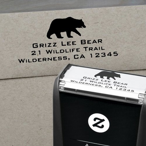 Grizzly Bear Silhouette Wildlife Return Address Self_inking Stamp
