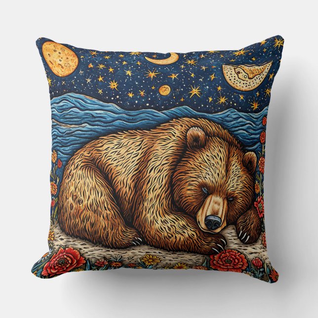 Grizzly Bear sleeping Throw Pillow (Front)