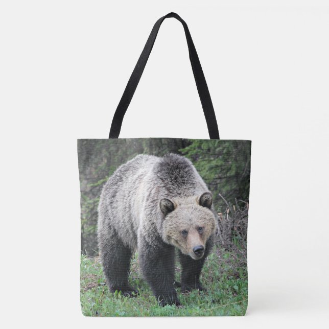 Grizzly Bear Standing in Forest Clearing Tote Bag (Front)