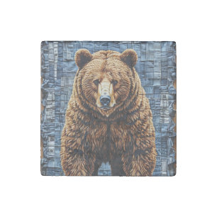 Grizzly bear stone magnet
