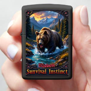 Grizzly Bear Survival Instinct Mountain Stream Zippo Lighter